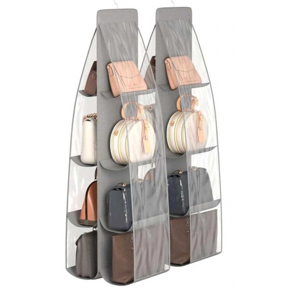 NWT Clear Hanging Purse Organizer Set of 2- Grey